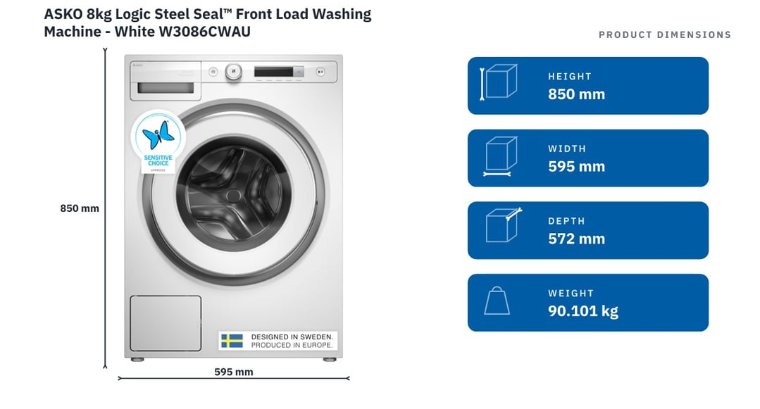 ASKO 8kg Logic Steel Seal™ Front Load Washing Machine - White W3086CWAU