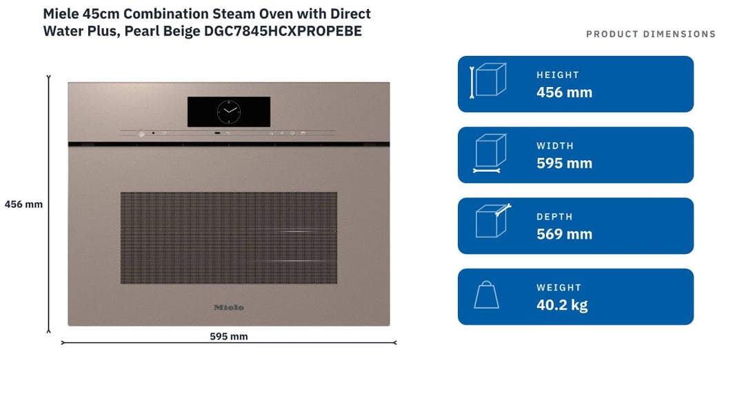 Miele 45cm Combination Steam Oven with Direct Water Plus, Pearl Beige DGC7845HCXPROPEBE — product dimensions