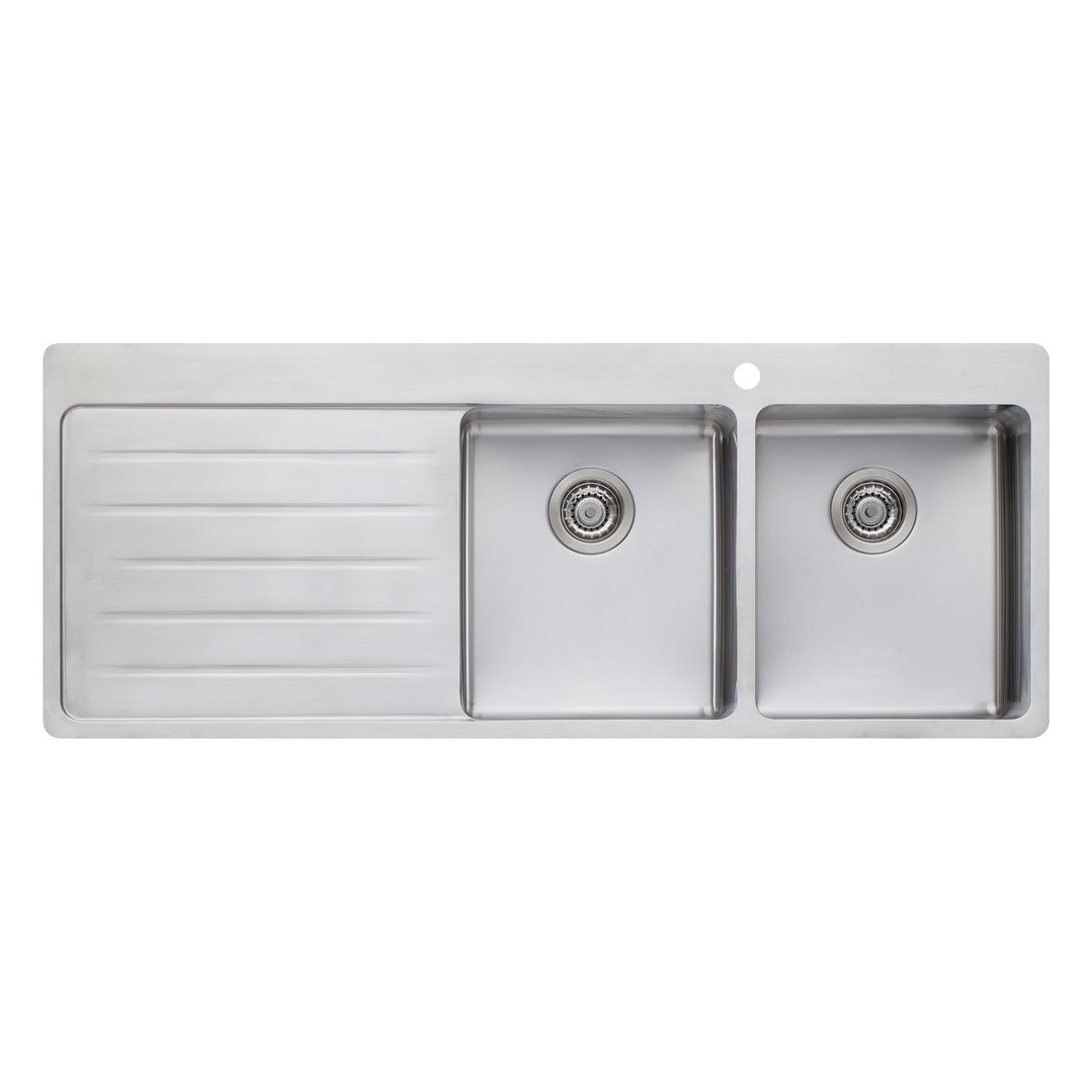 Oliveri Sonetto Right Hand Double Bowl Topmount Sink With Drainer SN1072