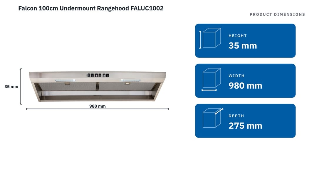 Falcon 100cm Undermount Rangehood FALUC1002 — product dimensions