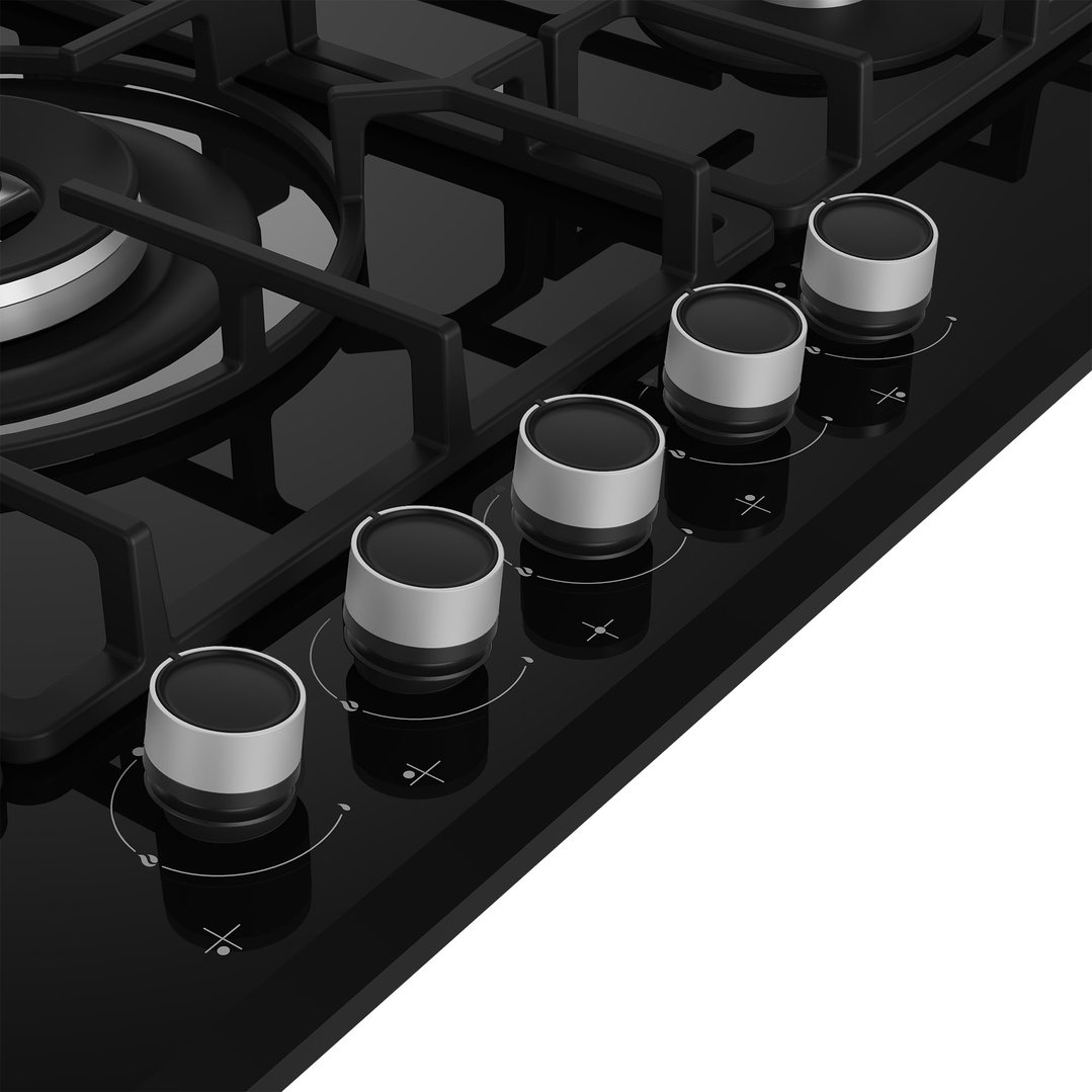 Beko 90cm 5 Burner Gas Cooktop Black Glass BCT90GG1