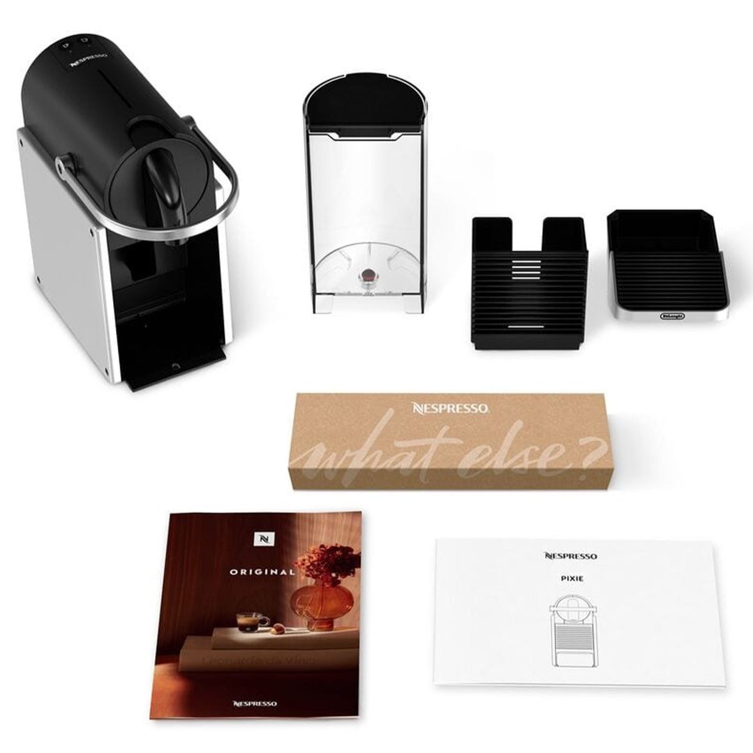 Delonghi Pixie Nespresso Capsule Coffee Machine and Aeroccino3 - Silver EN127SAE