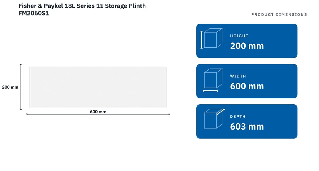 Fisher & Paykel 18L Series 11 Storage Plinth FM2060S1 — product dimensions