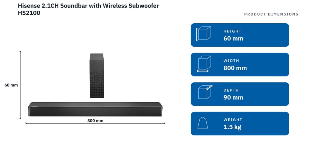 Hisense 2.1CH Soundbar with Wireless Subwoofer HS2100