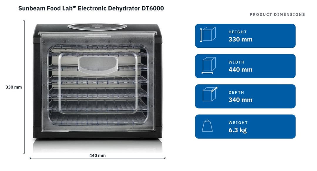 Sunbeam Food Lab™ Electronic Dehydrator DT6000 — product dimensions