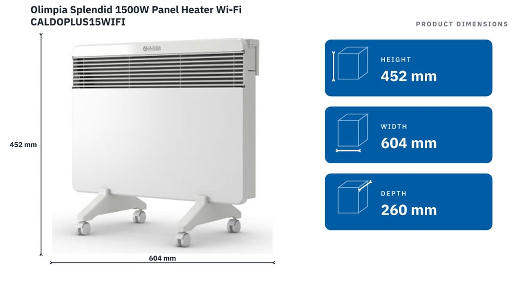 Olimpia Splendid 1500W Panel Heater Wi-Fi CALDOPLUS15WIFI — product dimensions