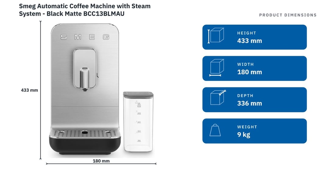 Smeg Automatic Coffee Machine with Steam System - Black Matte BCC13BLMAU
