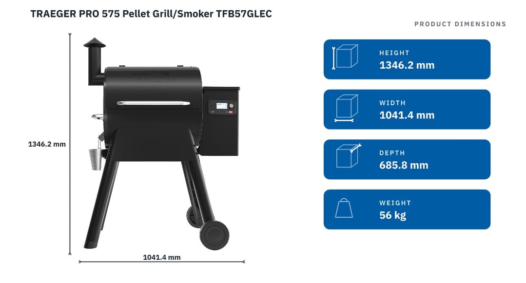 TRAEGER PRO 575 Pellet Grill/Smoker TFB57GLEC — product dimensions