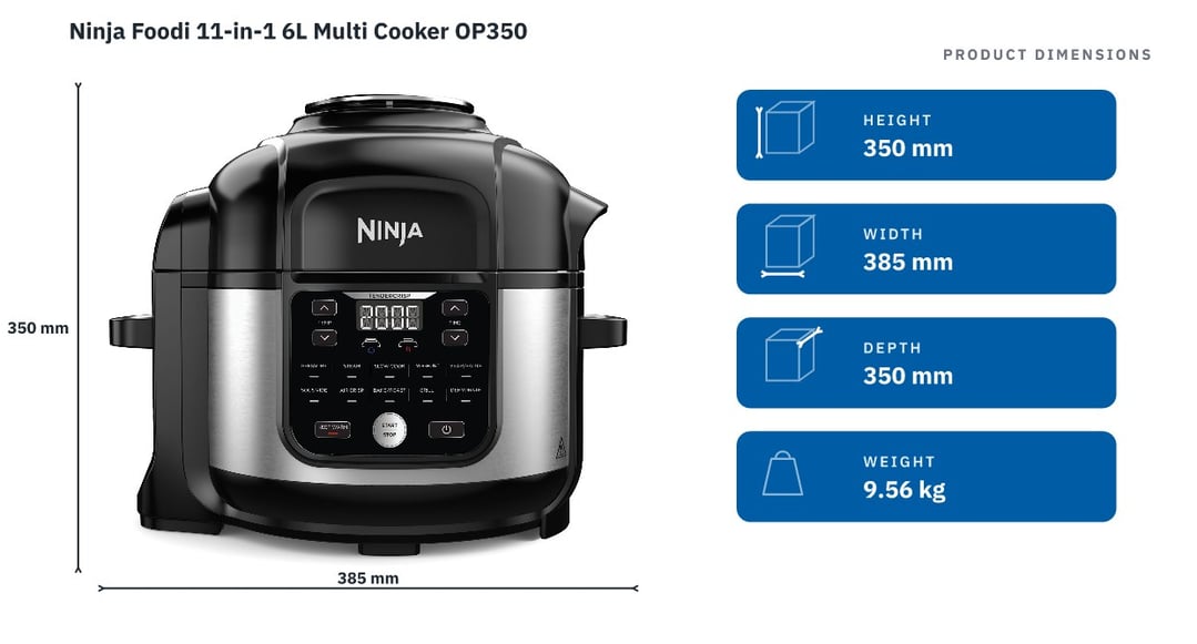 Ninja Foodi 11-in-1 6L Multi Cooker OP350 — product dimensions