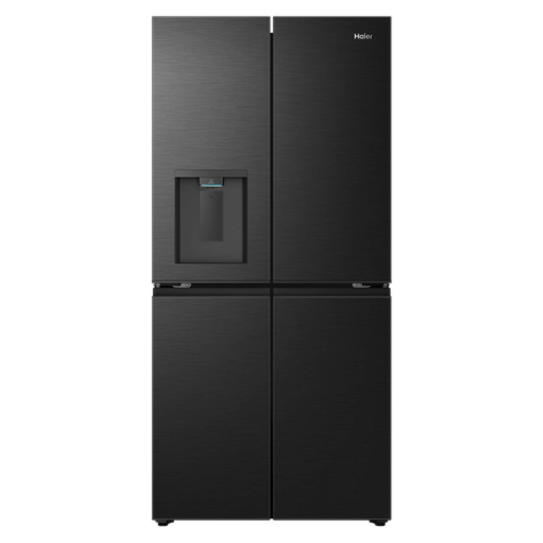 Haier 573L, Quad Door Refrigerator Freezer, Ice & Water, Plumbed, Black HRF590YPC