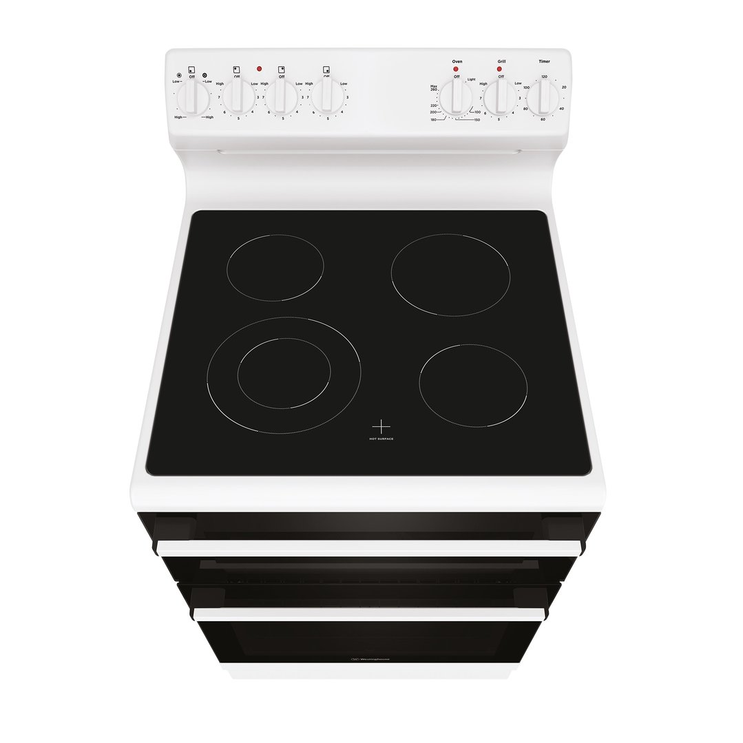 Westinghouse 60cm freestanding electric oven and ceramic cooktop, white WLE642WCB