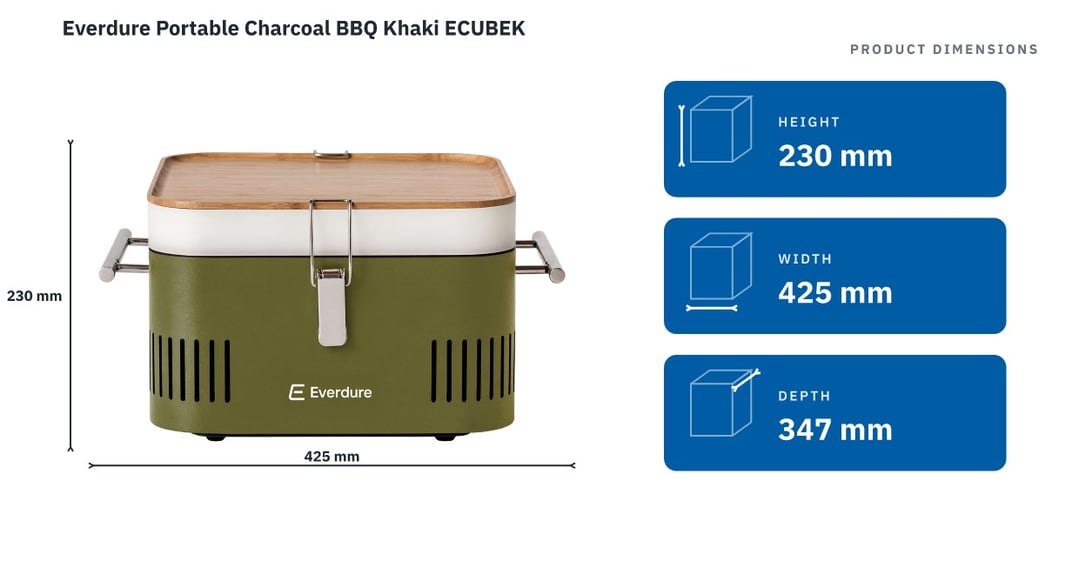 Everdure Portable Charcoal BBQ Khaki ECUBEK — product dimensions