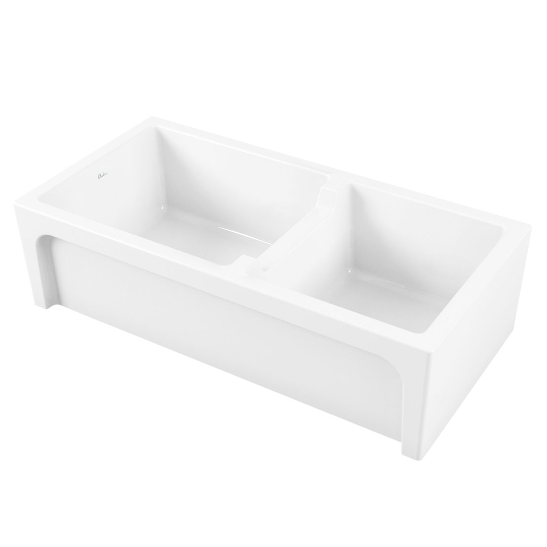 Oliveri Sicily White Fireclay Farmhouse 1 & 3/4 Bowl Counter Top or Undermount Sink SC-WH1984