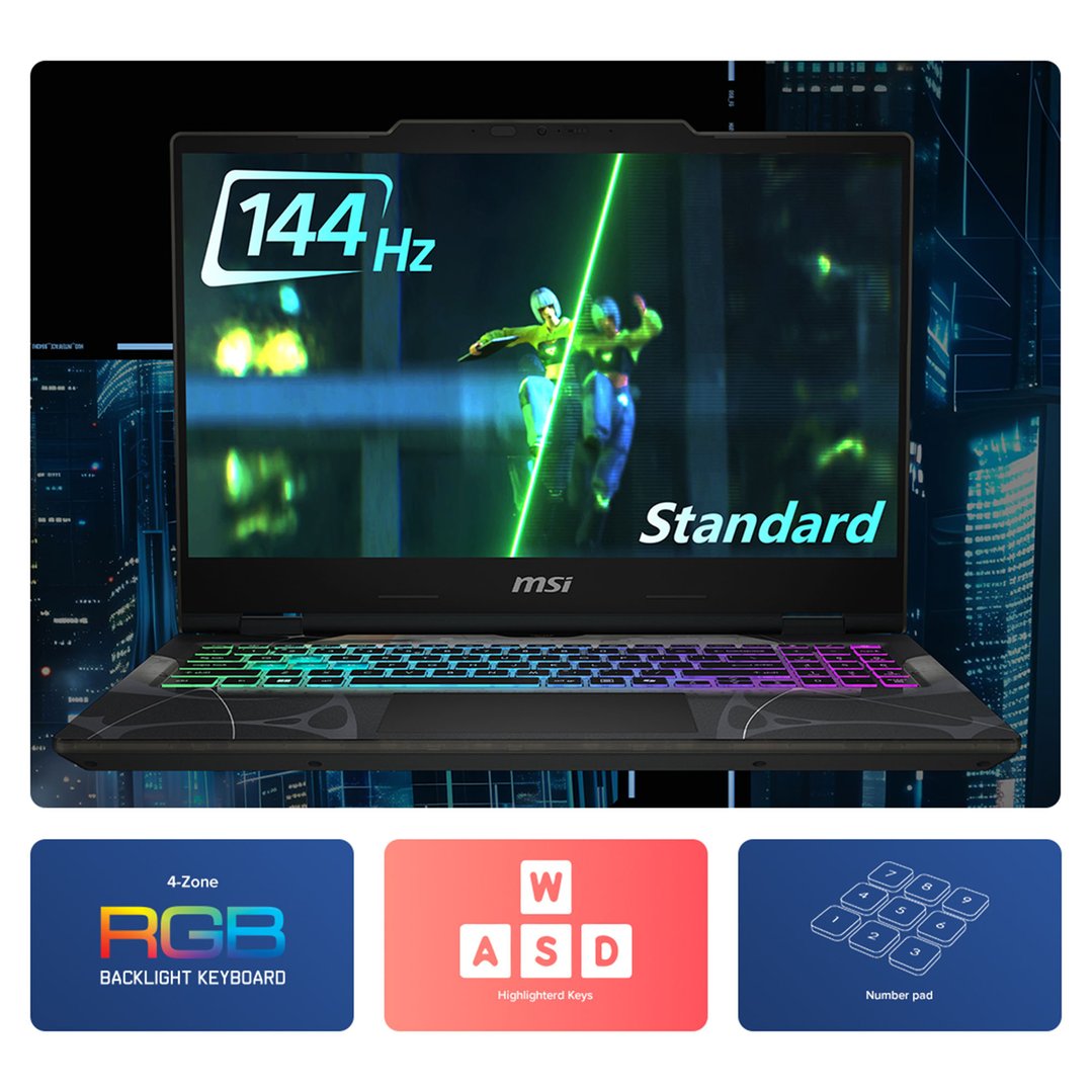 MSI Cyborg 15 15.6" FHD 144Hz, GeForce RTX 5060, Raptor Lake i5-13420H Processor, DDR5 16GB RAM, 512GB SSD Gaming Laptop B13WFKG-1247AUNN