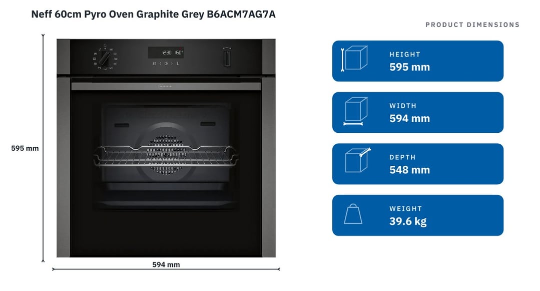 Neff 60cm Pyro Oven Graphite Grey B6ACM7AG7A — product dimensions