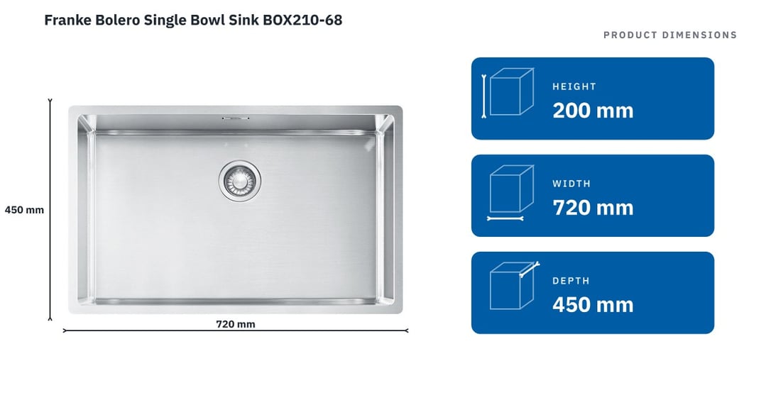 Franke Bolero Single Bowl Sink BOX210-68 — product dimensions