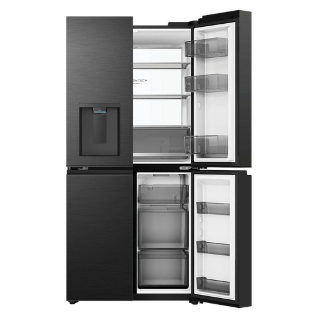 Haier 573L, Quad Door Refrigerator Freezer, Ice & Water, Plumbed, Black HRF590YPC