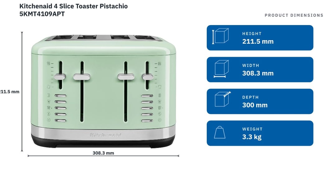 Kitchenaid 4 Slice Toaster Pistachio 5KMT4109APT