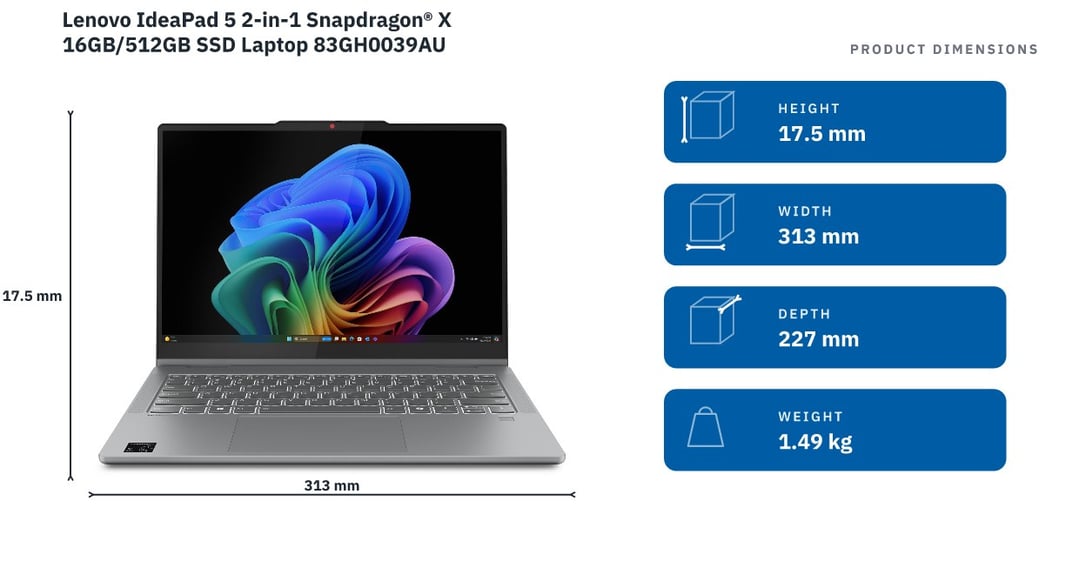 Lenovo IdeaPad 5 2-in-1 Snapdragon® X 16GB/512GB SSD Laptop 83GH0039AU