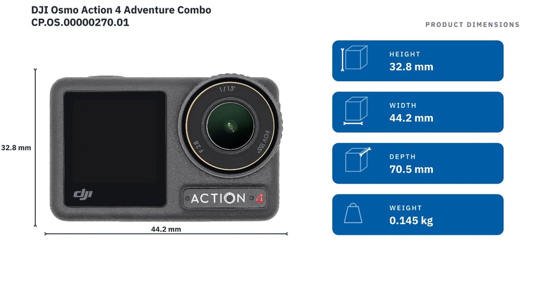 DJI Osmo Action 4 Adventure Combo CP.OS.00000270.01 — product dimensions
