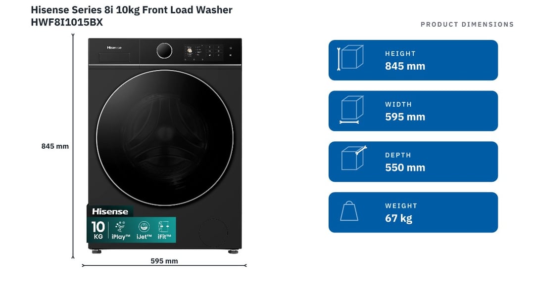 Hisense Series 8i 10kg Front Load Washer HWF8I1015BX
