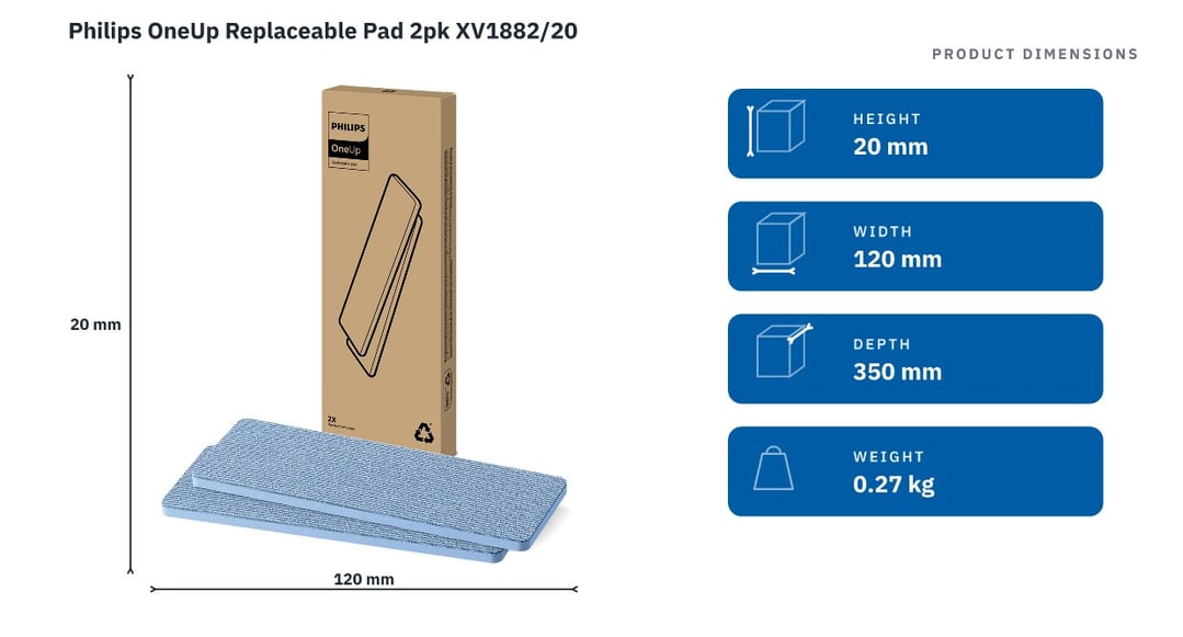Philips OneUp Replaceable Pad 2pk XV1882/20 — product dimensions