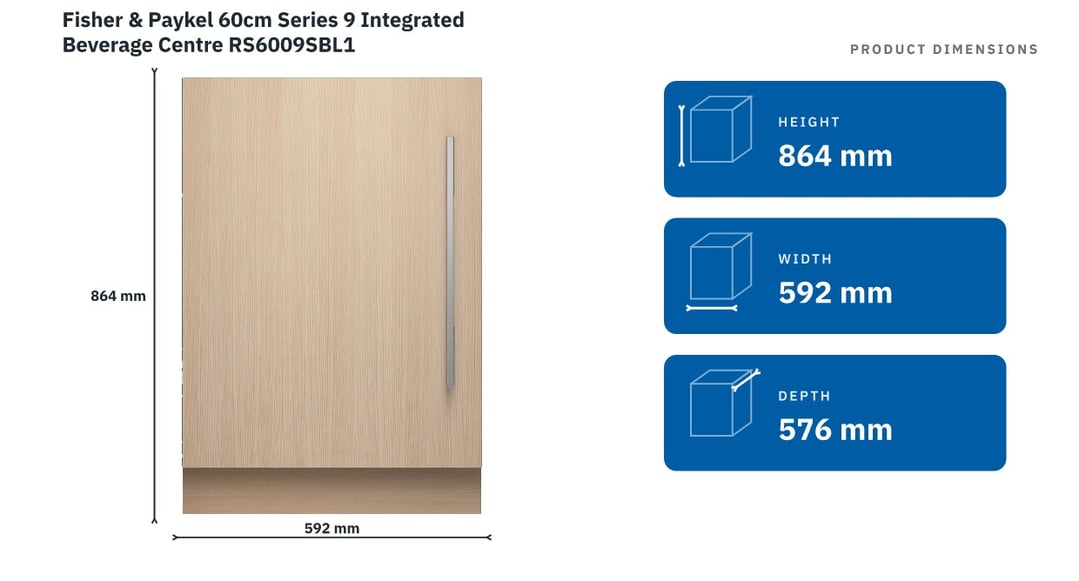 Fisher & Paykel 60cm Series 9 Integrated Beverage Centre RS6009SBL1 — product dimensions