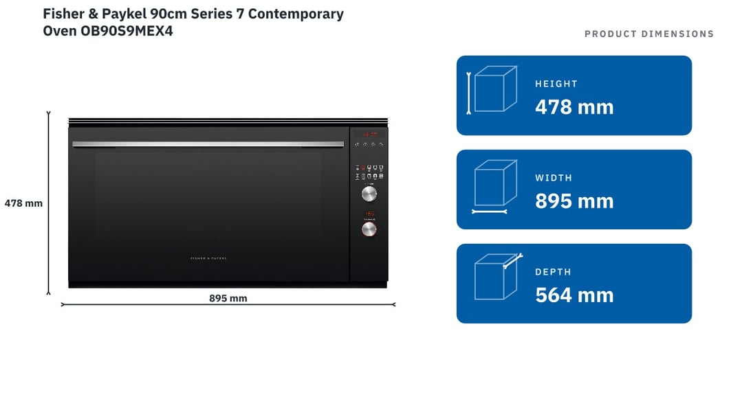 Fisher & Paykel 90cm Series 7 Contemporary Oven OB90S9MEX4 — product dimensions