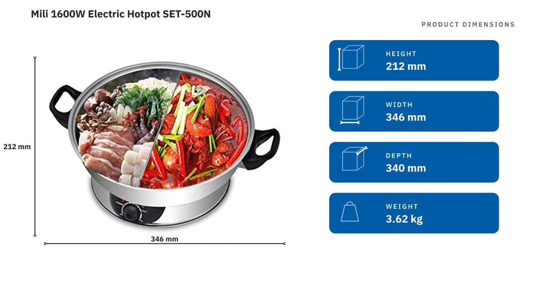 Mili 1600W Electric Hotpot SET-500N