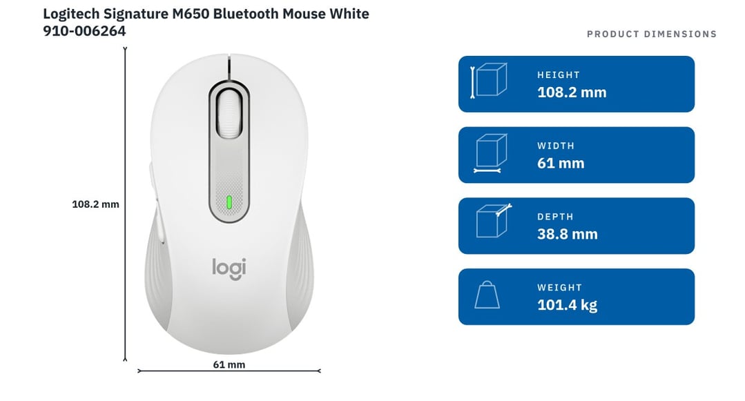 Logitech Signature M650 Bluetooth Mouse White 910-006264