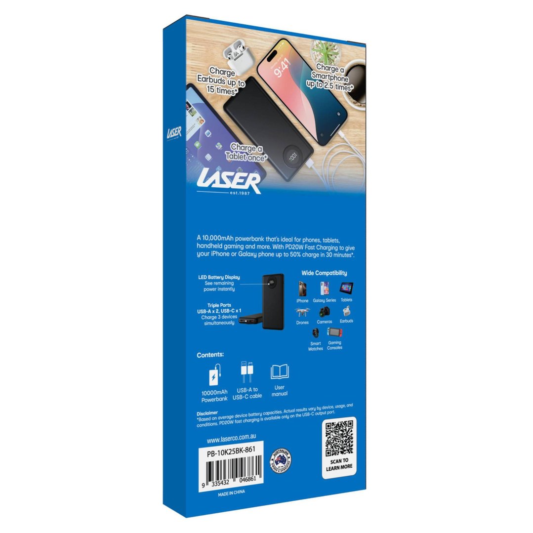Laser 10000mAh Powerbank with LED Display Black PB-10K25BK-861