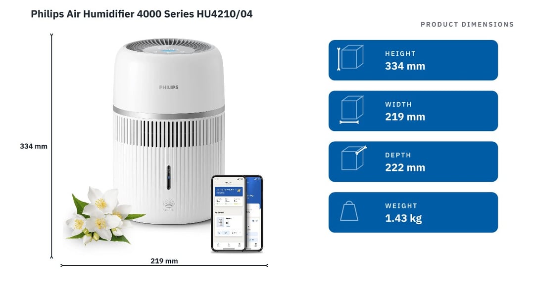 Philips Air Humidifier 4000 Series HU4210/04 — product dimensions