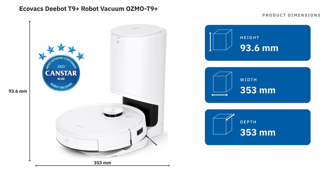 Ecovacs Deebot T9+ Robot Vacuum OZMO-T9+ — product dimensions
