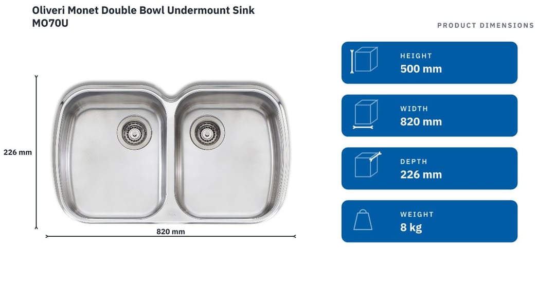 Oliveri Monet Double Bowl Undermount Sink MO70U