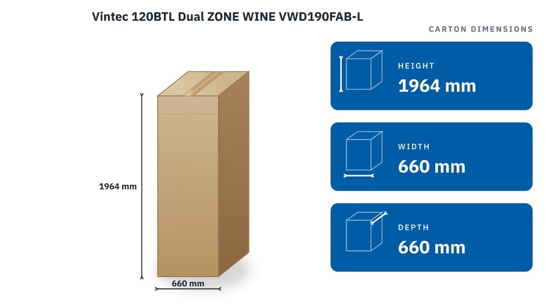 Vintec 120BTL Dual ZONE WINE VWD190FAB-L — packaged dimensions