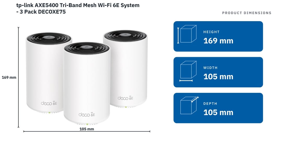 tp-link AXE5400 Tri-Band Mesh Wi-Fi 6E System - 3 Pack DECOXE75 — product dimensions