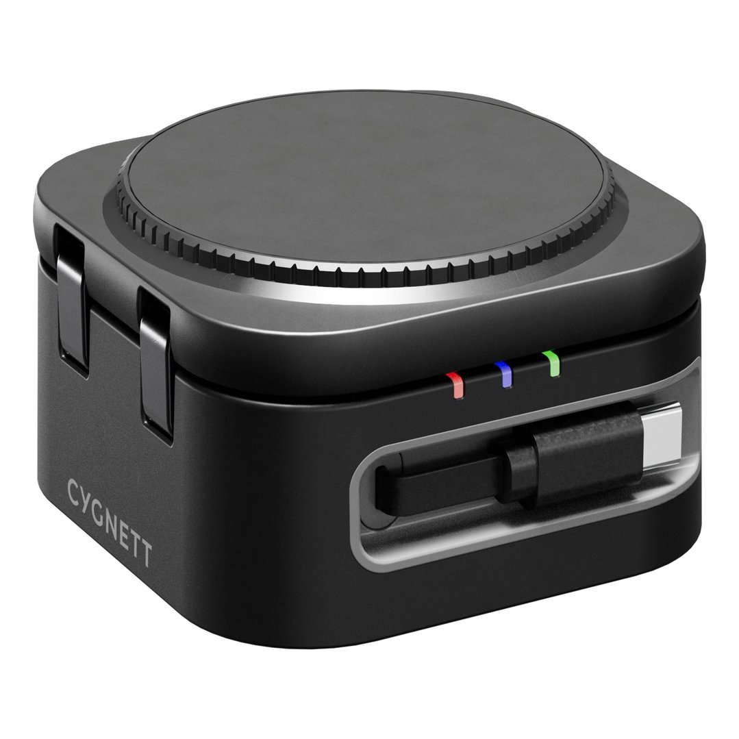 Cygnett ChargeBase Wireless 3-in-1 Charger with Retractable USB-C Cable – Black CY5852WCCRC