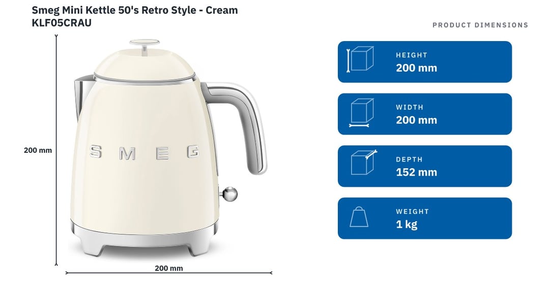 Smeg Mini Kettle 50's Retro Style - Cream KLF05CRAU