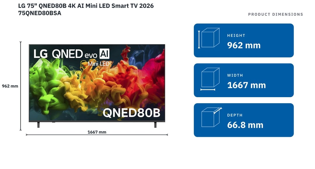 LG 75" QNED80B 4K AI Mini LED Smart TV 2026 75QNED80BSA