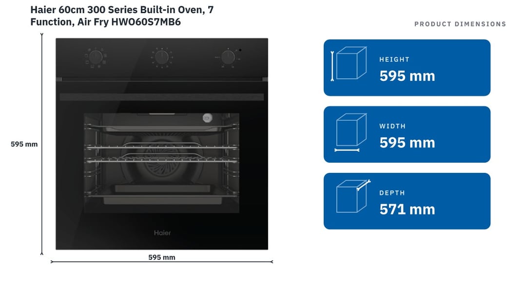 Haier 60cm 300 Series Built-in Oven, 7 Function, Air Fry HWO60S7MB6