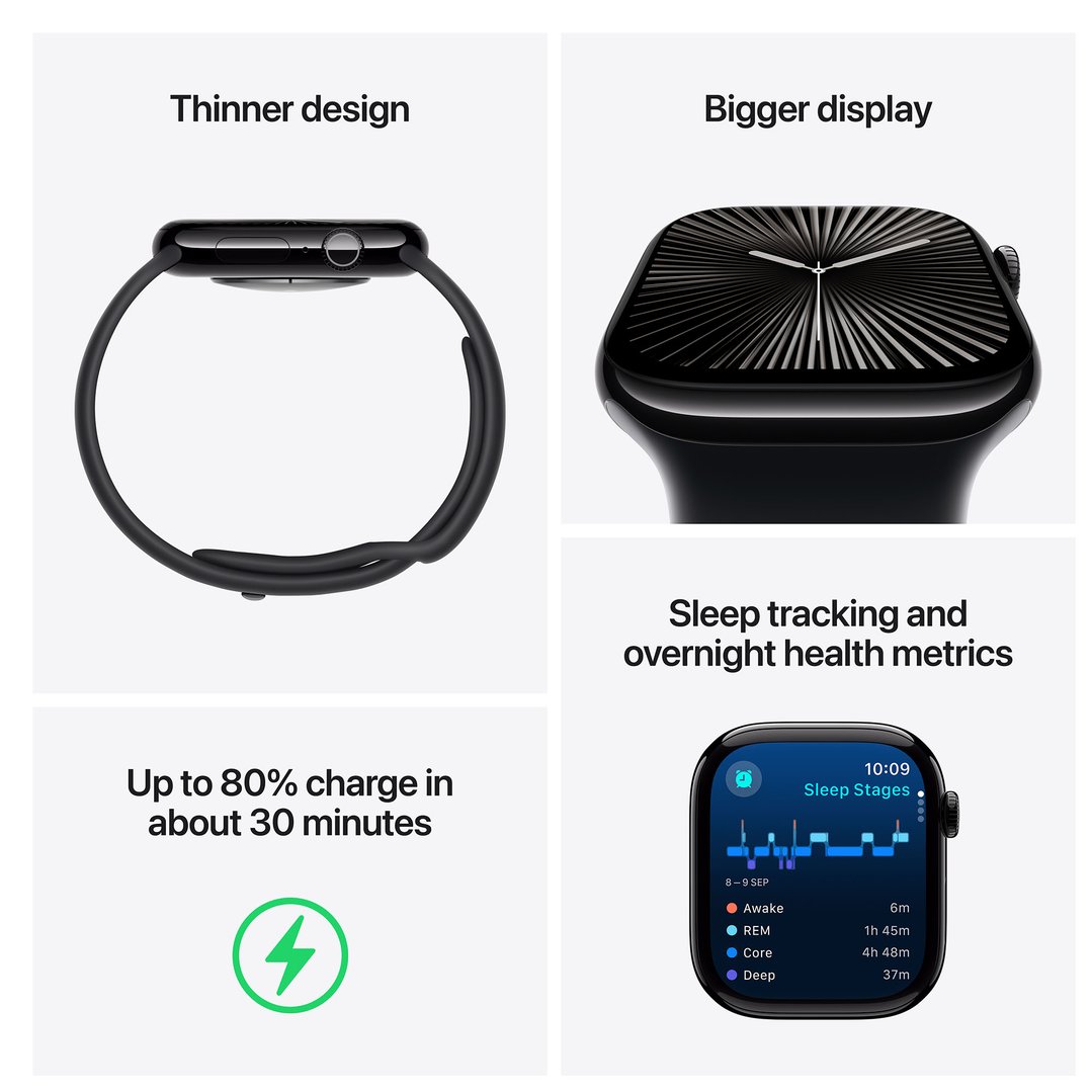 Apple Watch Series 10 46mm Jet Black Aluminium Case GPS + Cellular Sport Loop (Ink) MWY53ZP/A