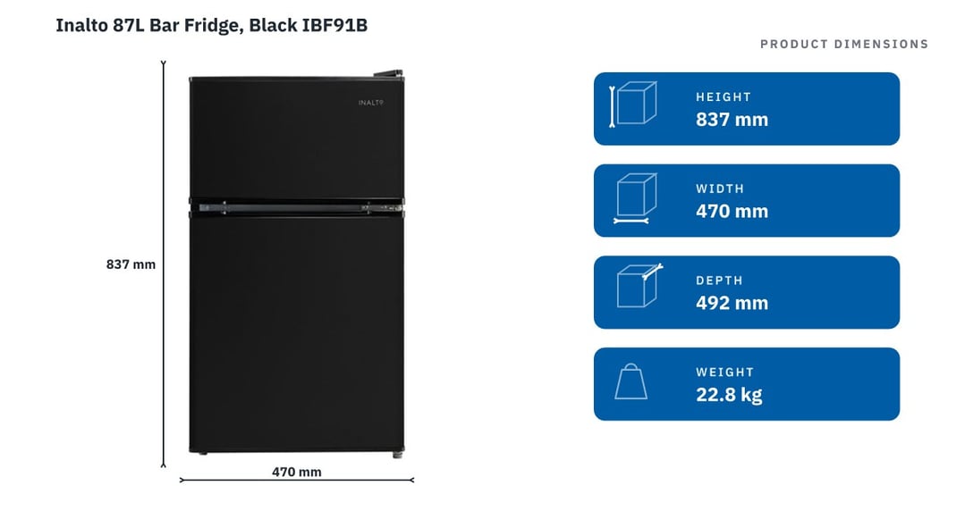 Inalto 87L Bar Fridge, Black IBF91B