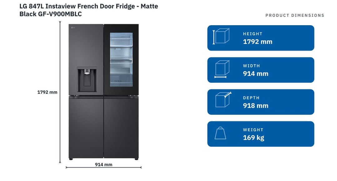 LG 847L Instaview French Door Fridge - Matte Black GF-V900MBLC
