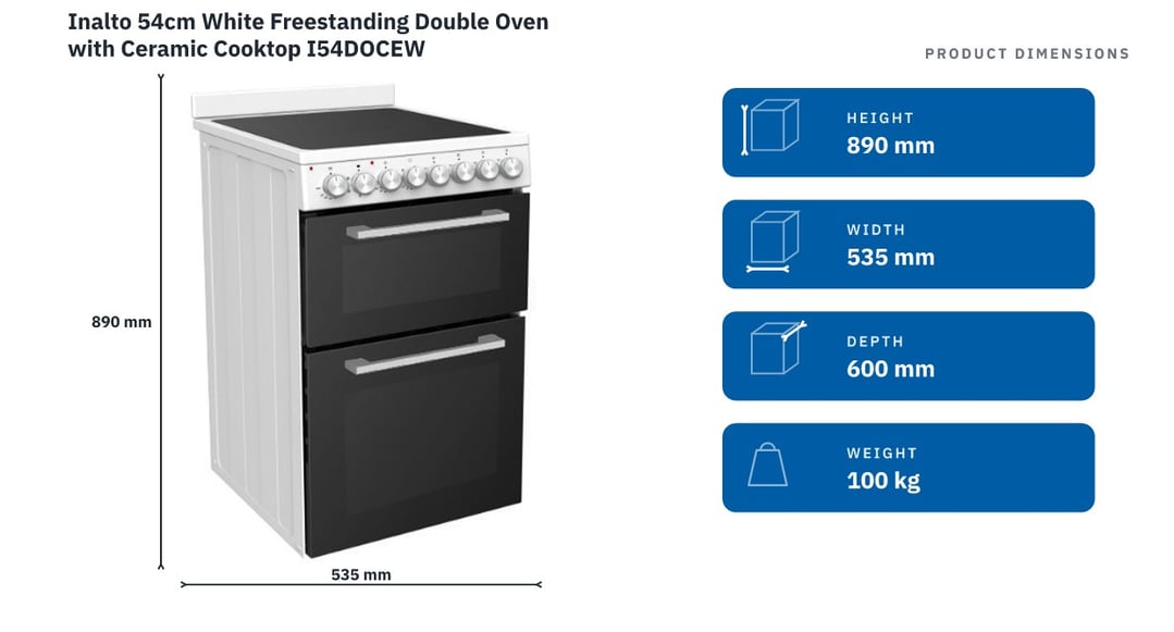 Inalto 54cm White Freestanding Double Oven with Ceramic Cooktop I54DOCEW