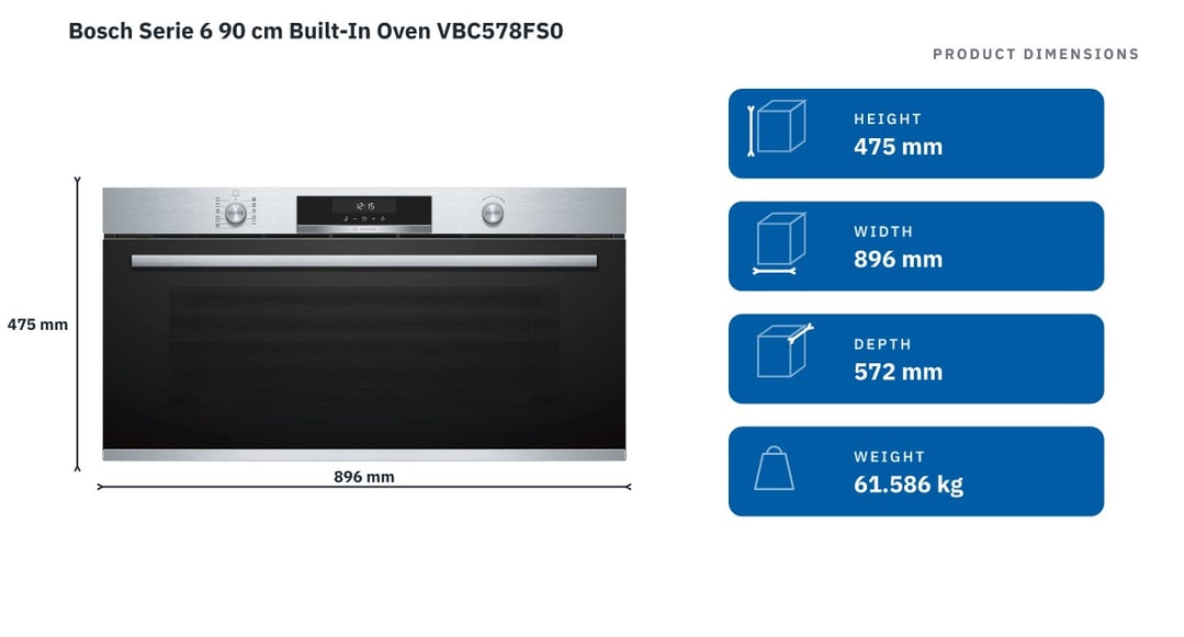 Bosch Serie 6 90 cm Built-In Oven VBC578FS0 — product dimensions