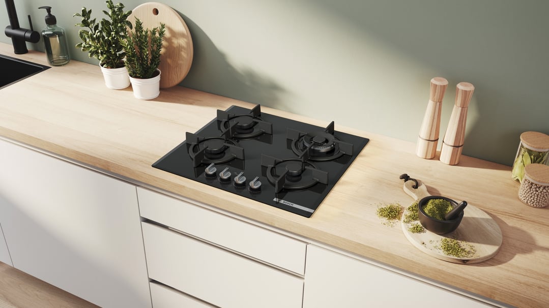 Bosch Series 6 Gas cooktop 60 cm Tempered Glass, Black PPH6A6I10A