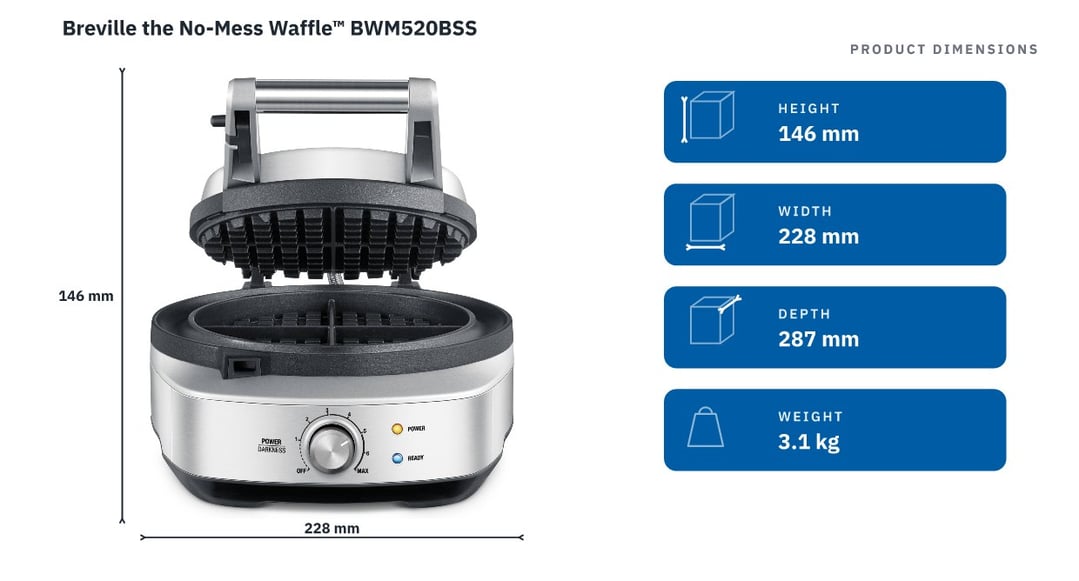 Breville the No-Mess Waffle™ BWM520BSS — product dimensions