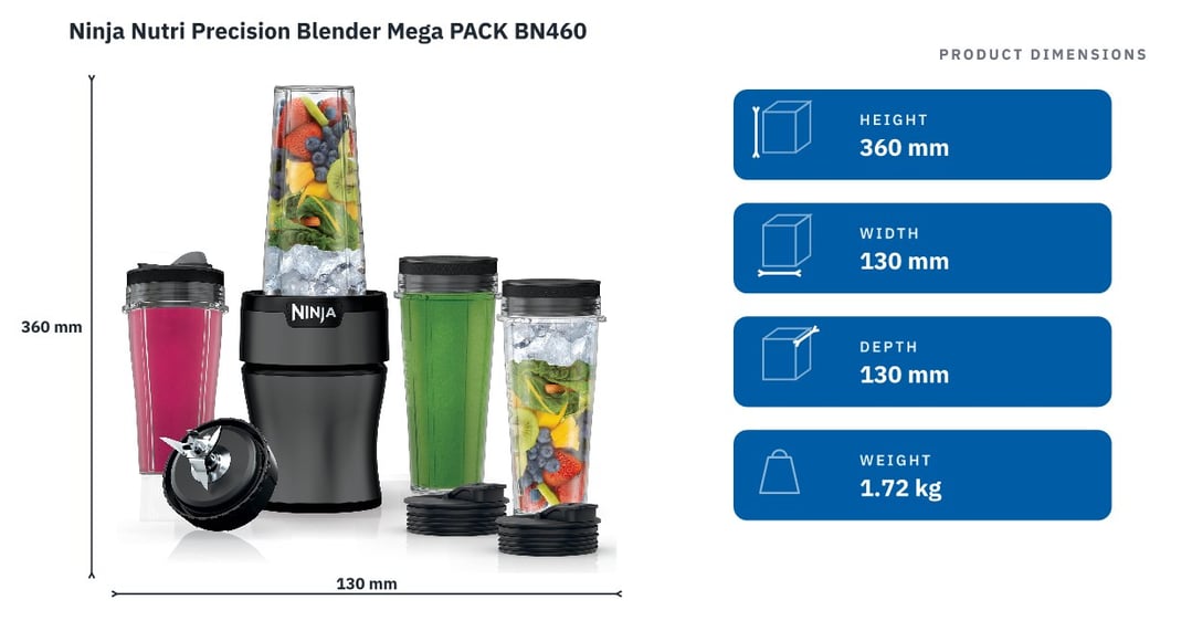 Ninja Nutri Precision Blender Mega PACK BN460 — product dimensions