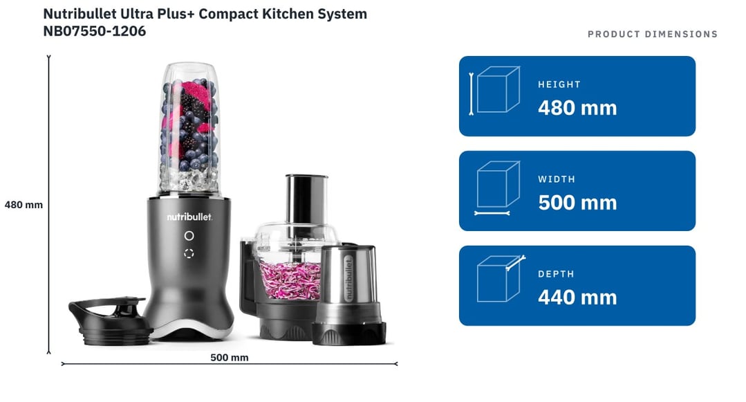 Nutribullet Ultra Plus+ Compact Kitchen System NB07550-1206 — product dimensions