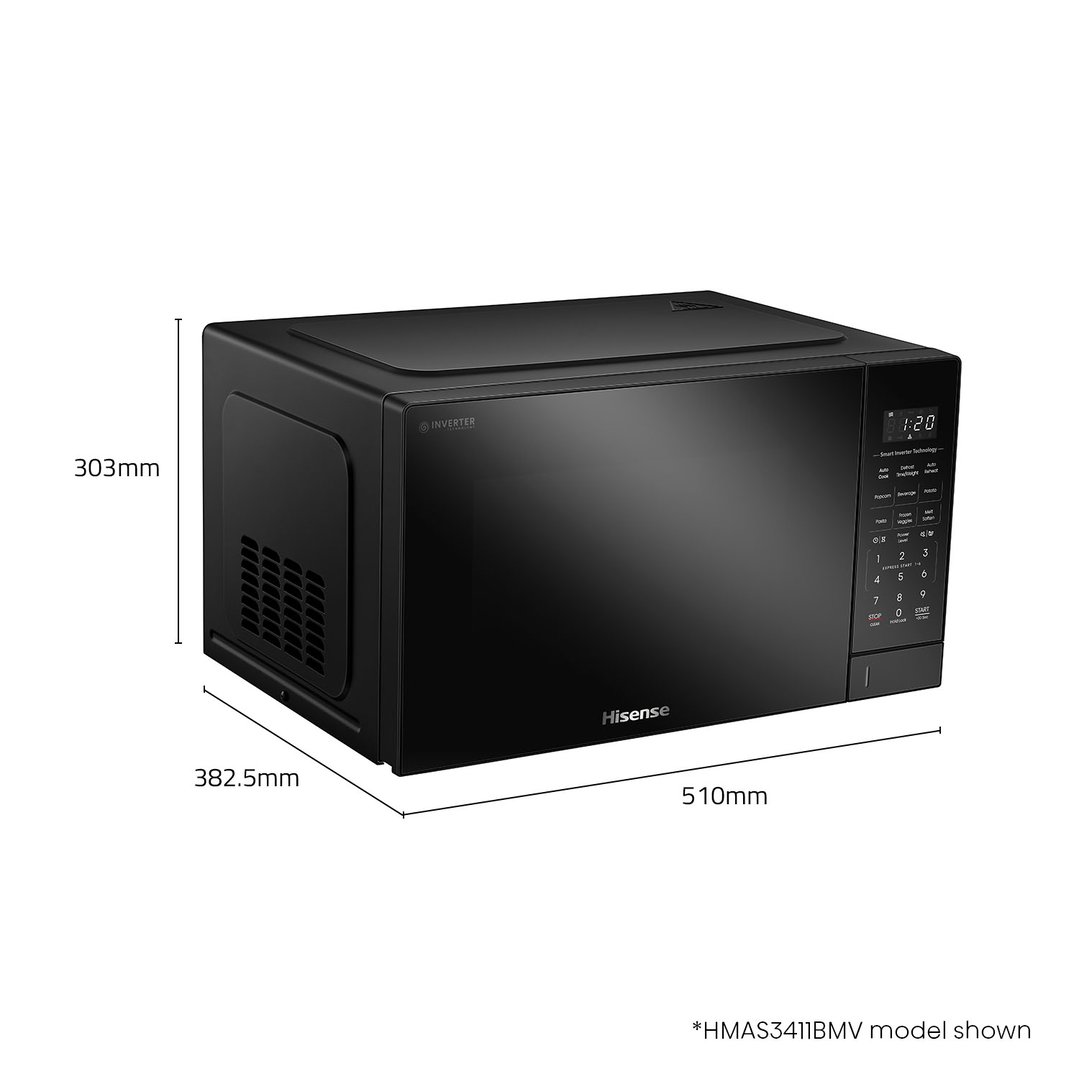 Hisense 34L 1100W Smart Inverter Microwave - Black Mirror. HMAS3411BMV